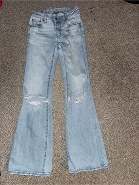 American Eagle Outfitters Light Blue Distressed Flare Jeans